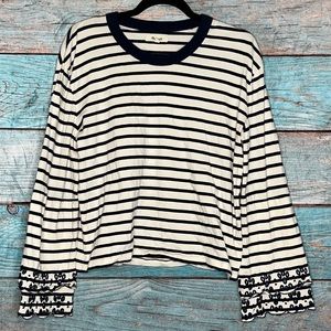 SOLD Madewell Striped Long Sleeve Tee Embroidered Eyelet Detail Classic Preppy